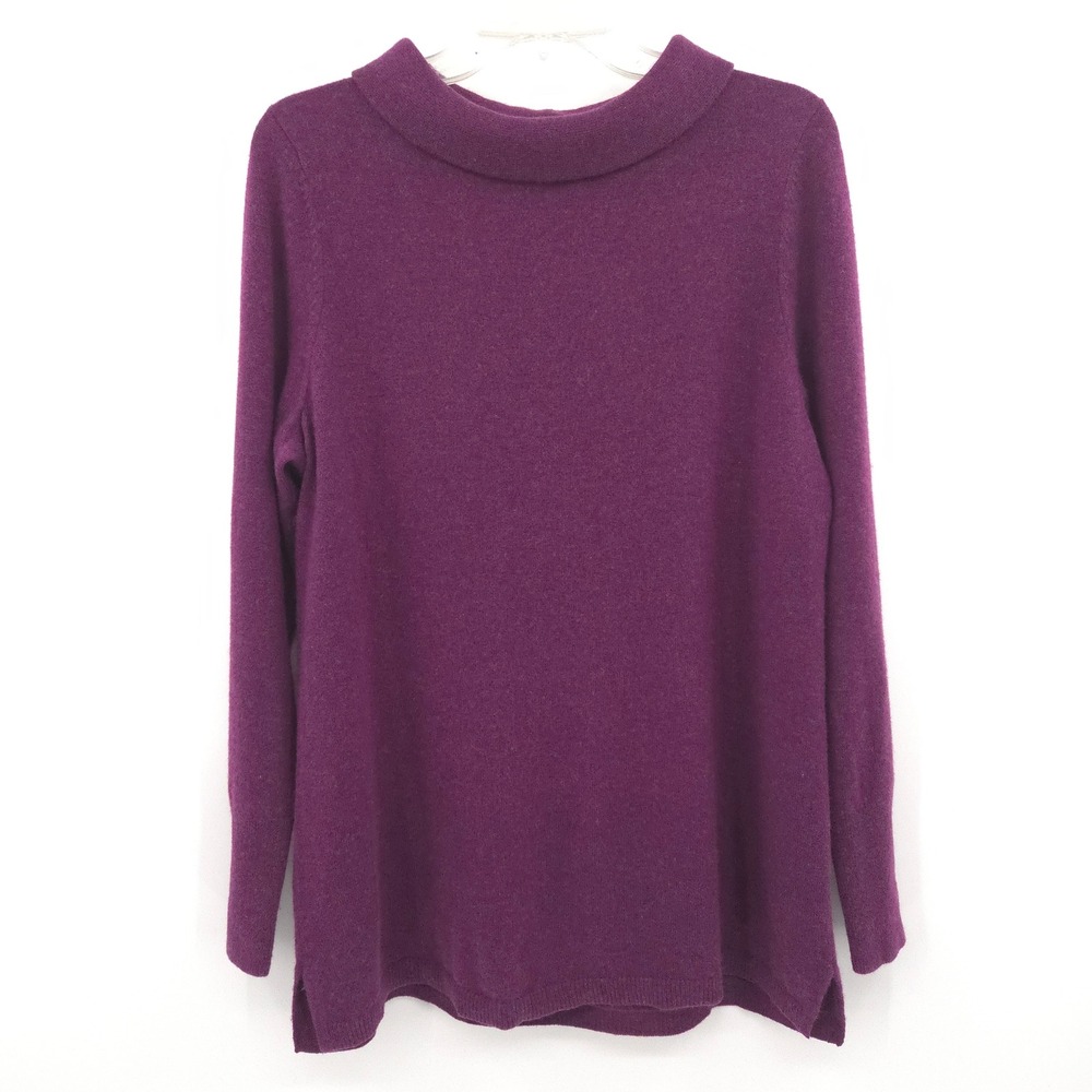 Talbots Cashmere Mock Neck Sweater Women Large Purple  Long Sleeve Side Slits